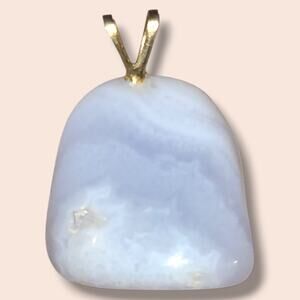 Vintage Blue Lace Agate Pendant Sterling Silver 925 Bale‎ 6.96g